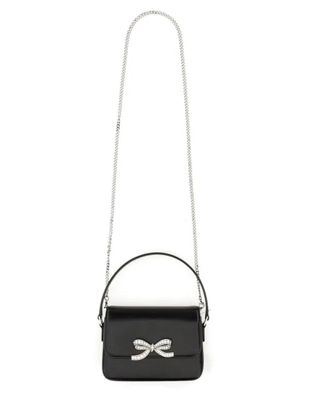 SELF-PORTRAIT Micro Black Handbag With Bow Detail In Smooth Leather Woman Product Image