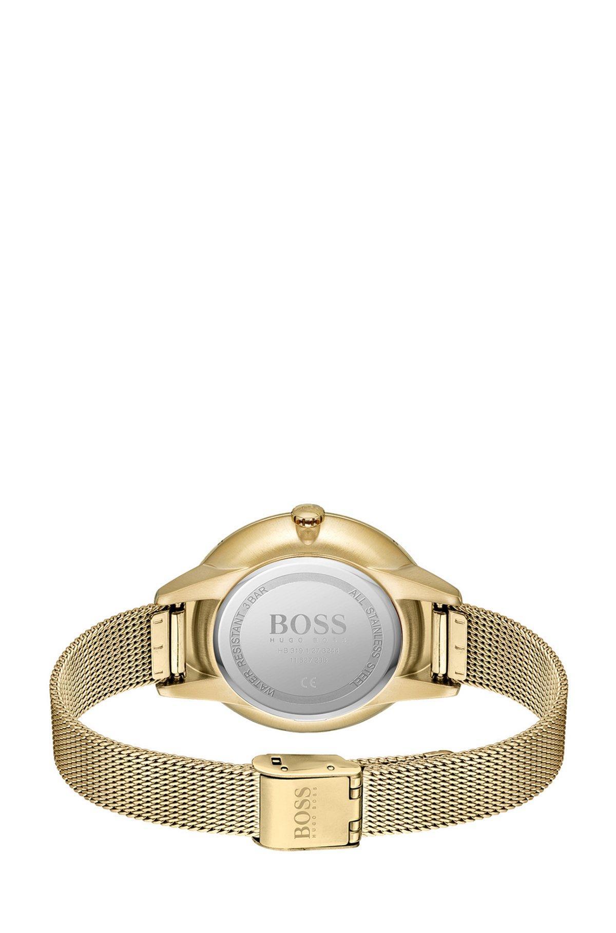 Gold-toned mesh bracelet watch with crystal accents Product Image