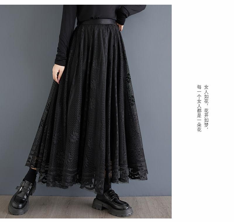 High Rise Lace Maxi A-Line Skirt Product Image