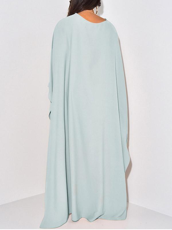 High-Low Long Sleeves Solid Color Round-Neck Maxi Dresses Product Image