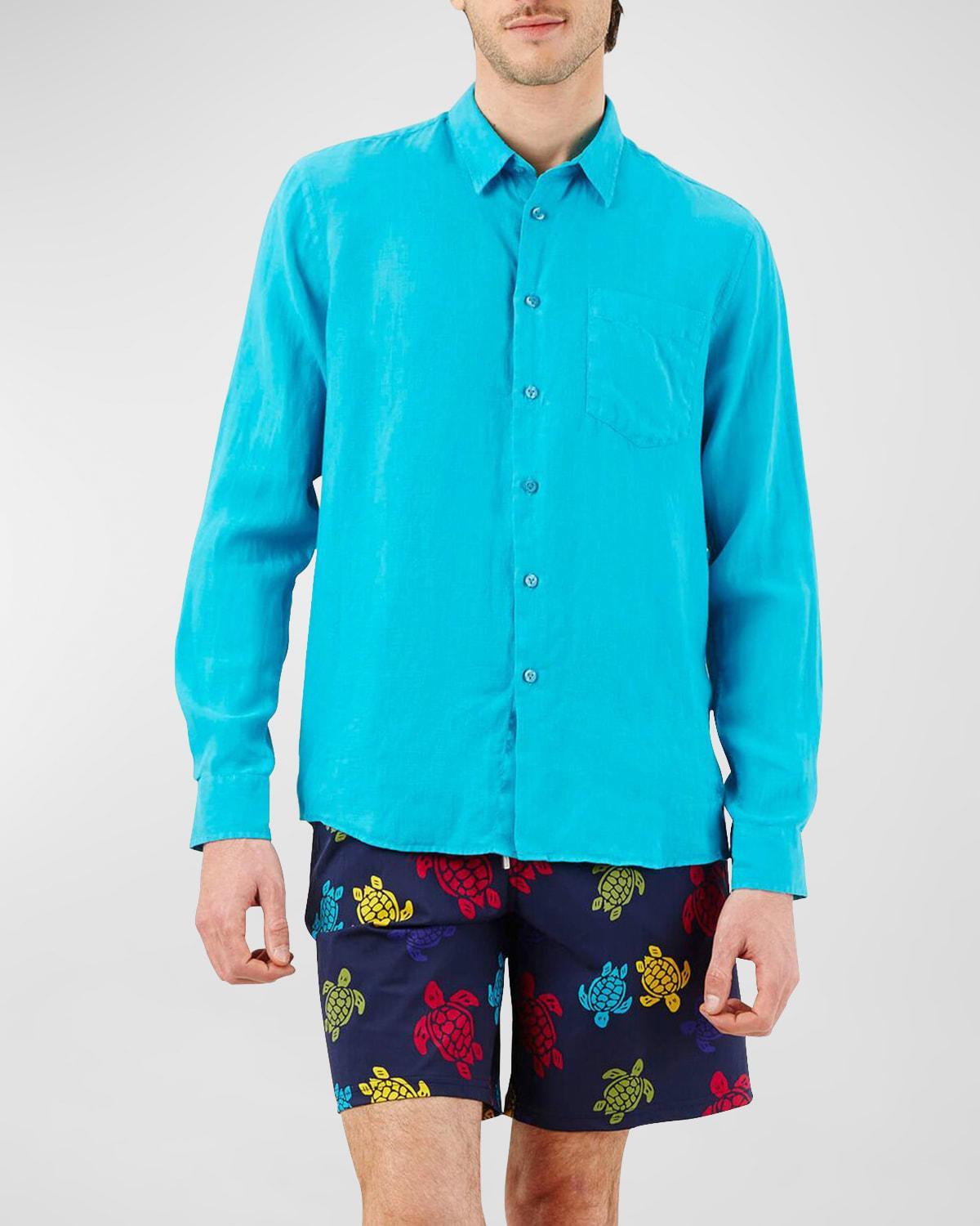 Mens Caroubis Solid Linen Sport Shirt Product Image