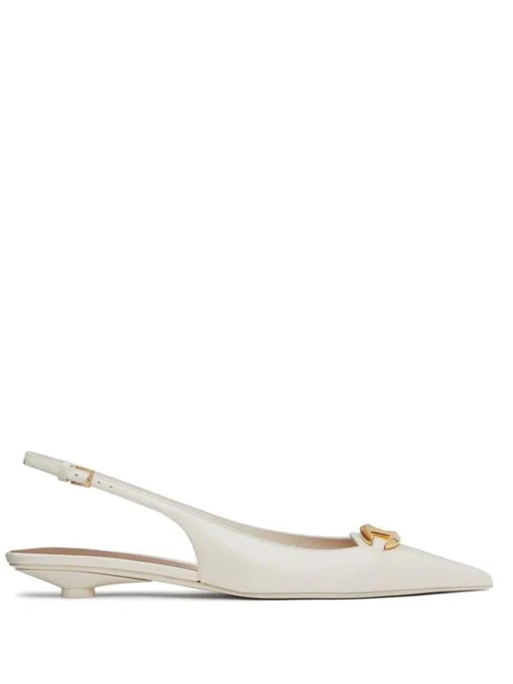 VALENTINO GARAVANI Vlogo Leather Slingback Ballets In White Product Image