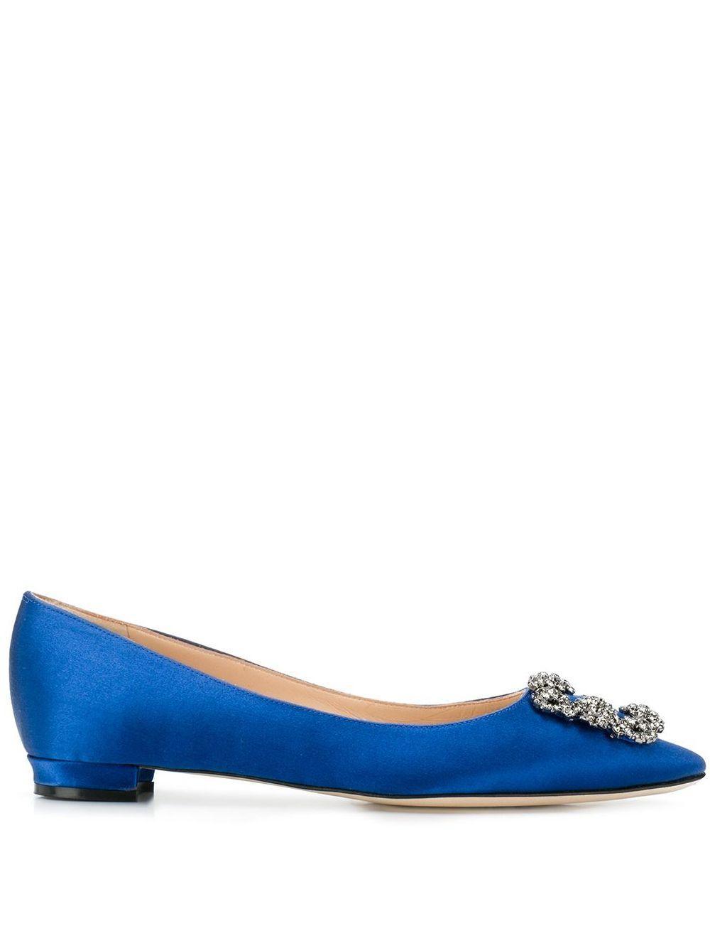 MANOLO BLAHNIK Hangisi Embellished Buckle Ballerina Flats In Blue Product Image