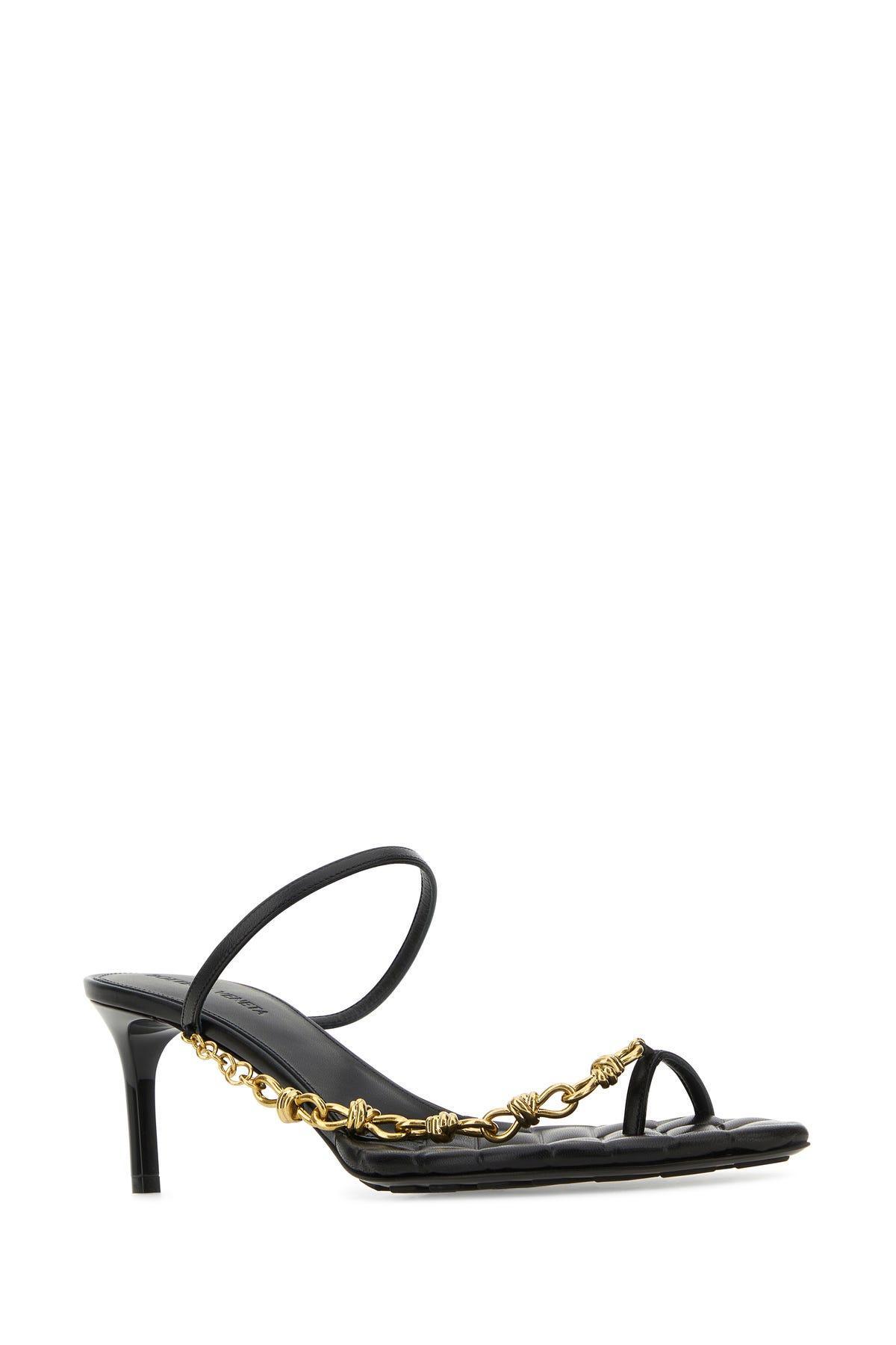 BOTTEGA VENETA Leather Chain Toe-ring Slide Sandals In Nero Product Image