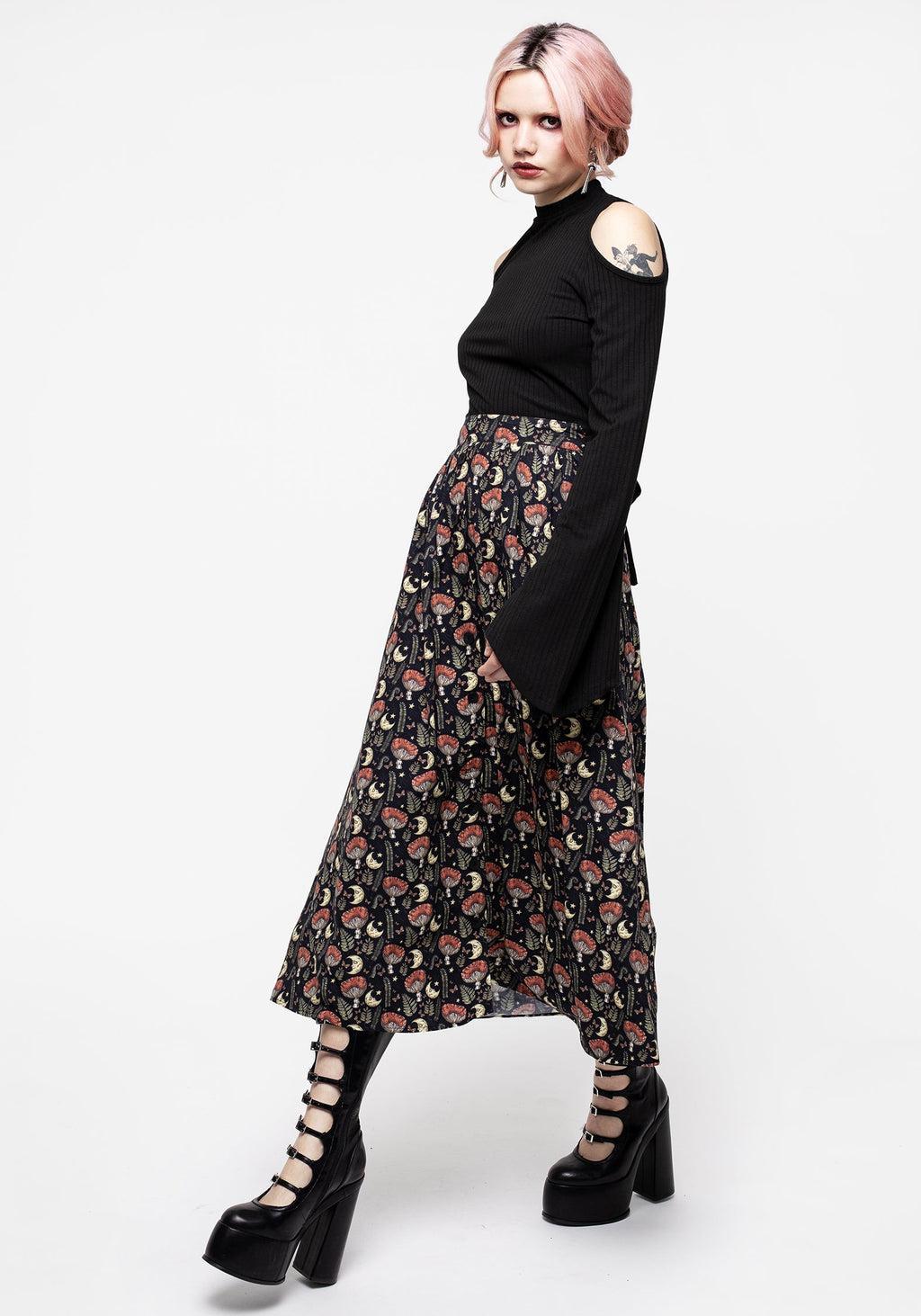 Dreamfast Mushroom Moon Print Button Up Midaxi Skirt Product Image