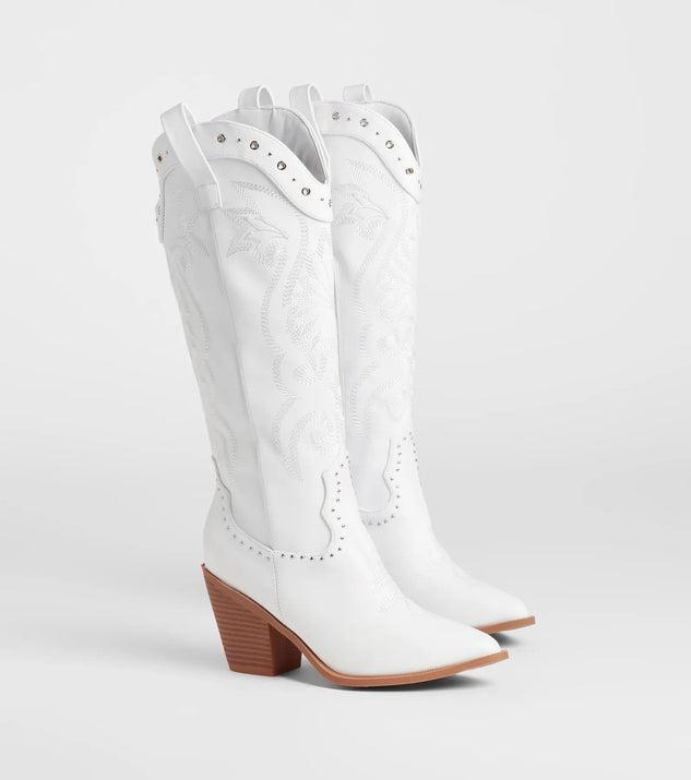 Edgy Western Vibe Studded Cowboy Boots Product Image