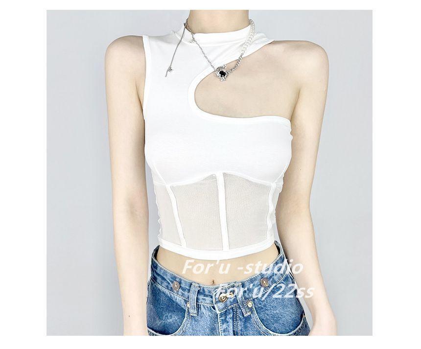 Crewneck Plain Mesh Cropped Tank Top Product Image