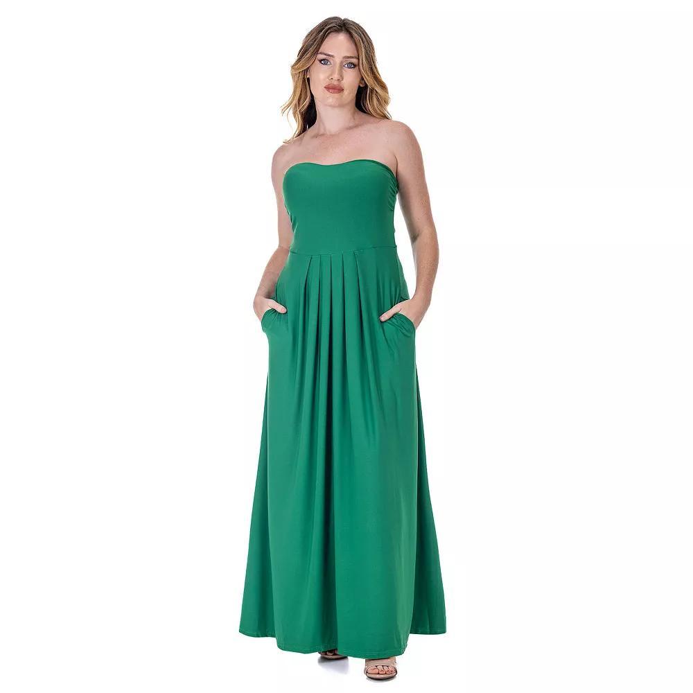 Women's 24Seven Comfort Apparel Pleated A Line Strapless Maxi Dress With Pockets,  Product Image