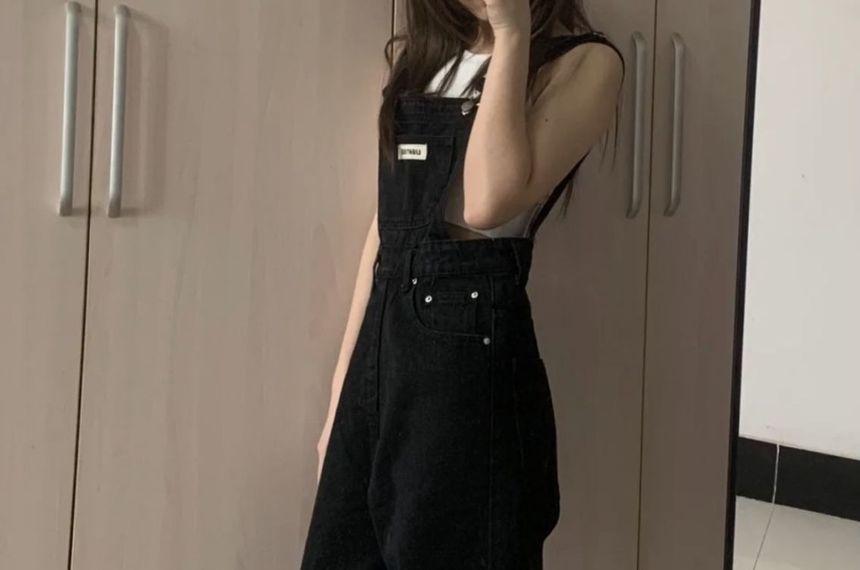 High-Waist Washed Straight-Cut Jumpsuit Product Image