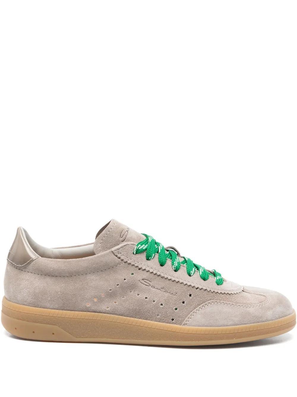 SANTONI Suede Sneakers In Neutrals Product Image