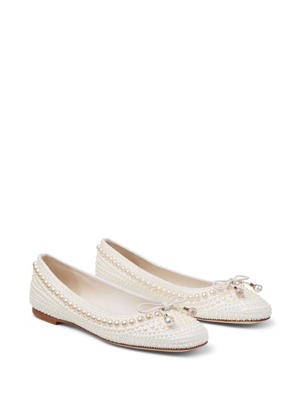 JIMMY CHOO Elme Pearl-embellished Ballerina Shoes In White Product Image