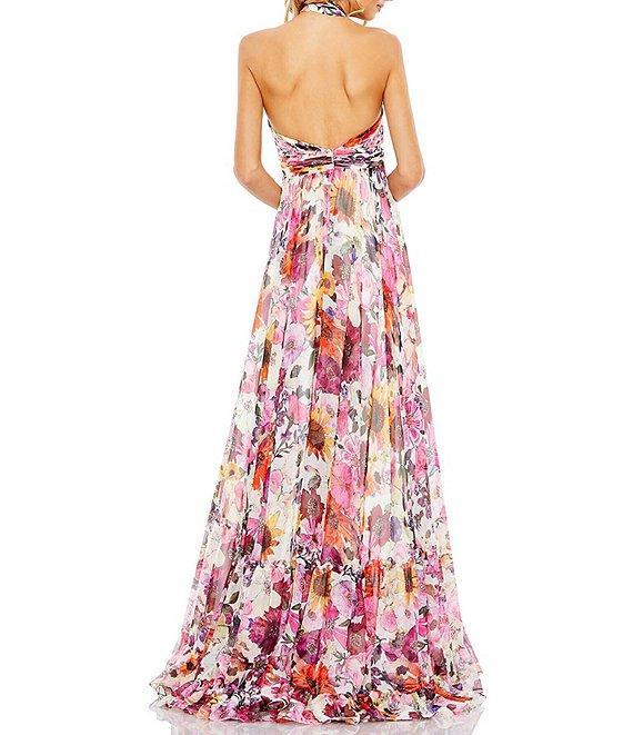 Mac Duggal Floral Halter Neck Rosette Sleeveless Gown Product Image