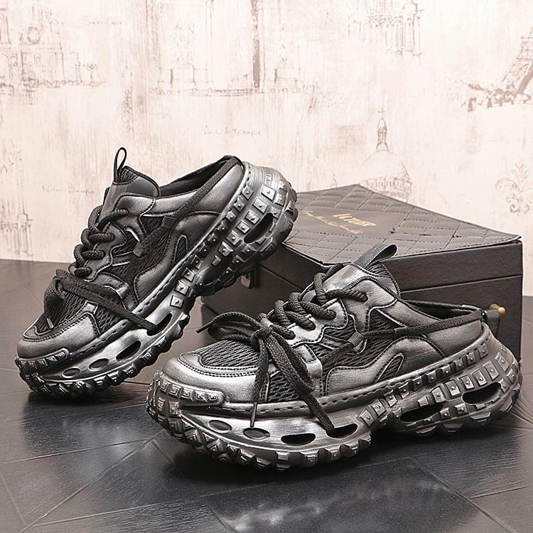 Platform Mesh Panel Lace-Up Mule Sneakers Product Image