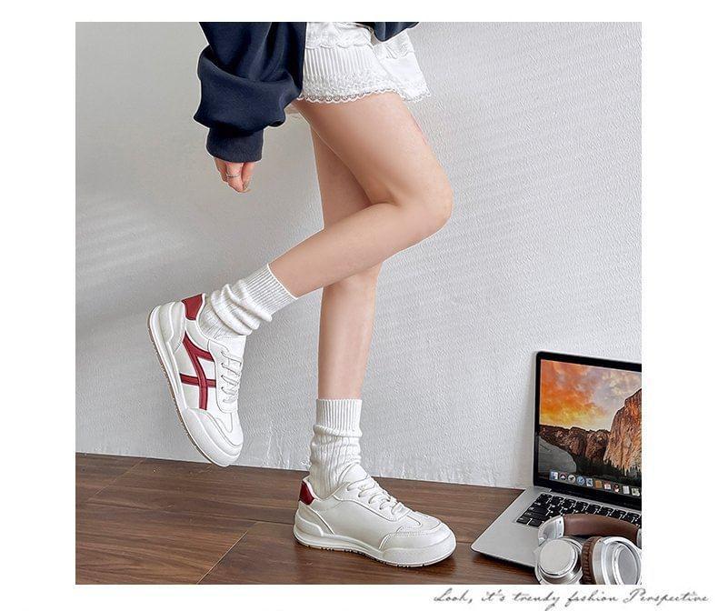 Two Tone Lace-Up Faux Leather Sneakers Product Image