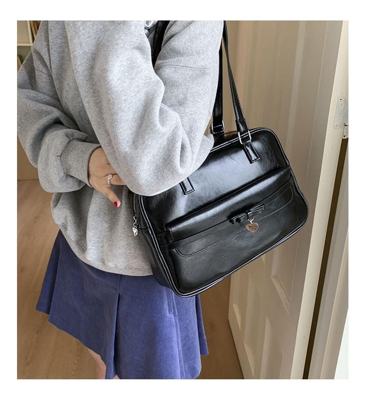 Plain Faux Leather Zip Backpack Product Image