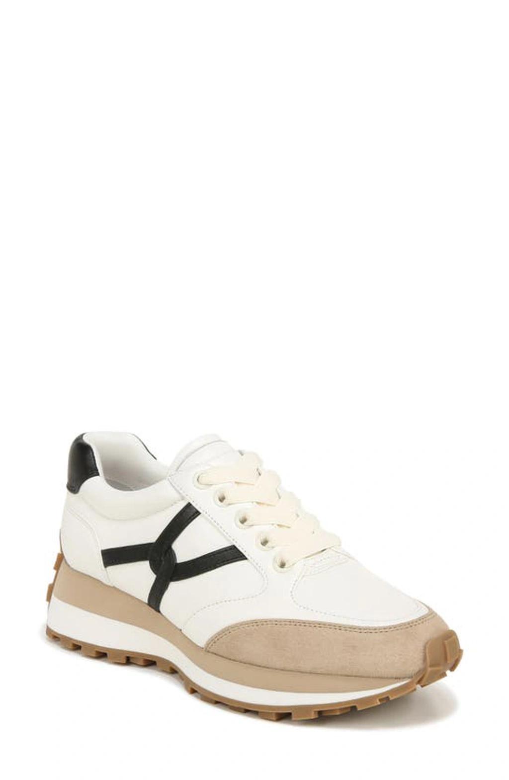 VERONICA BEARD Valentina Mixed Leather Retro Sneakers In Coconut Black Product Image