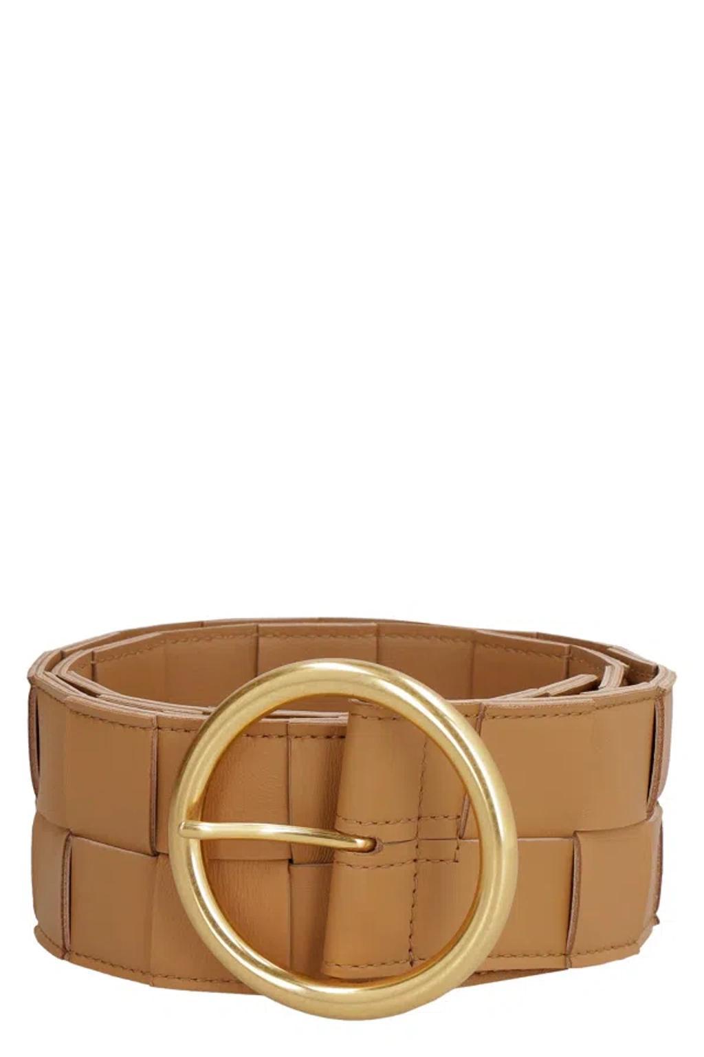 BOTTEGA VENETA Intreccio Napa Leather Belt In Saddle Brown Product Image