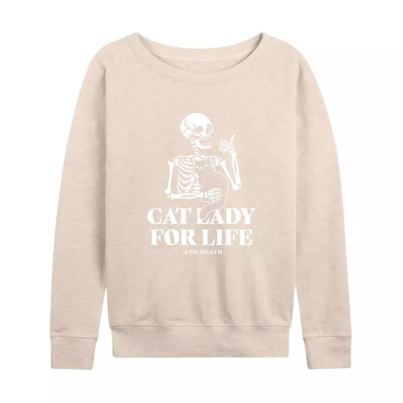 Women's Cat Lady For Life Skeleton French Terry Long Sleeve Tee, Size: Medium, Heather Grey Product Image