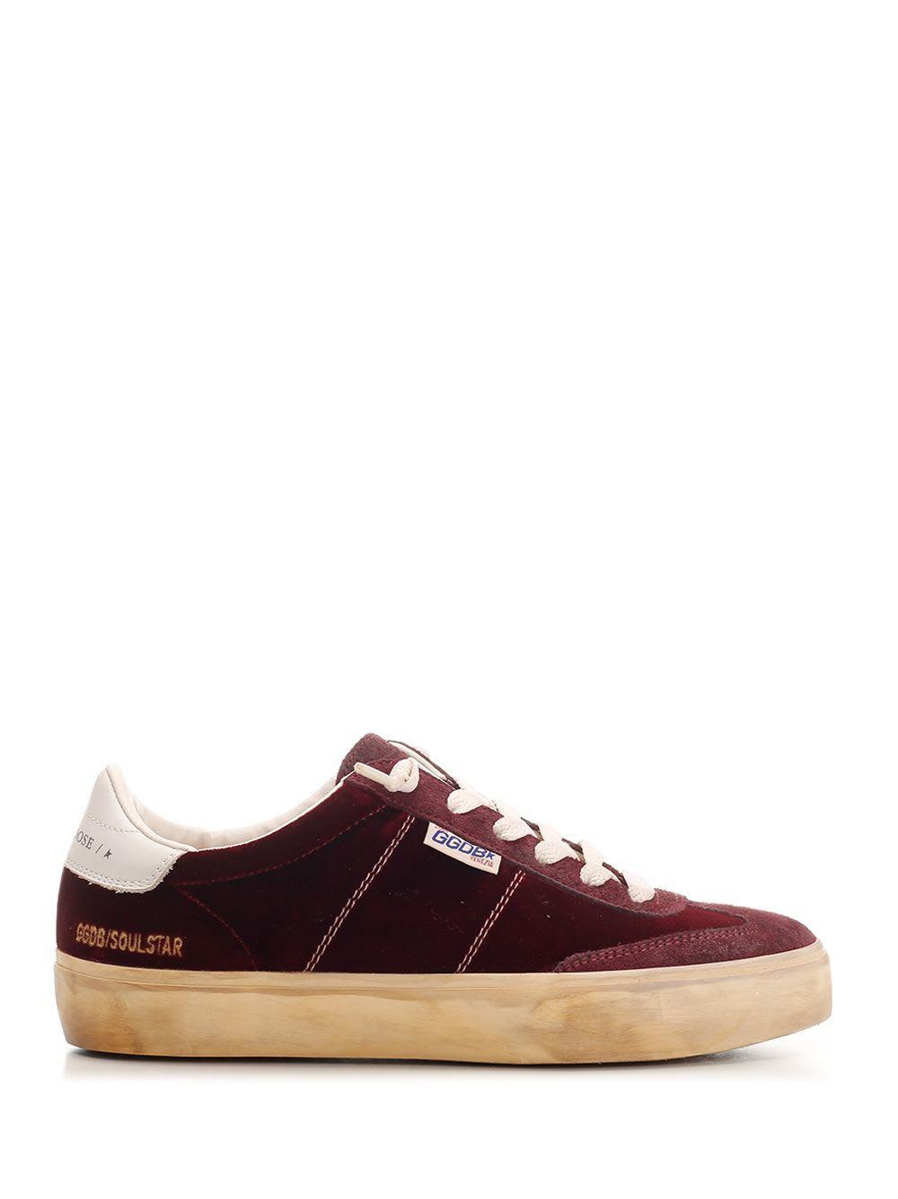 GOLDEN GOOSE Soul-star Distressed Suede And Leather-trimmed Velvet Sneakers In Red Product Image