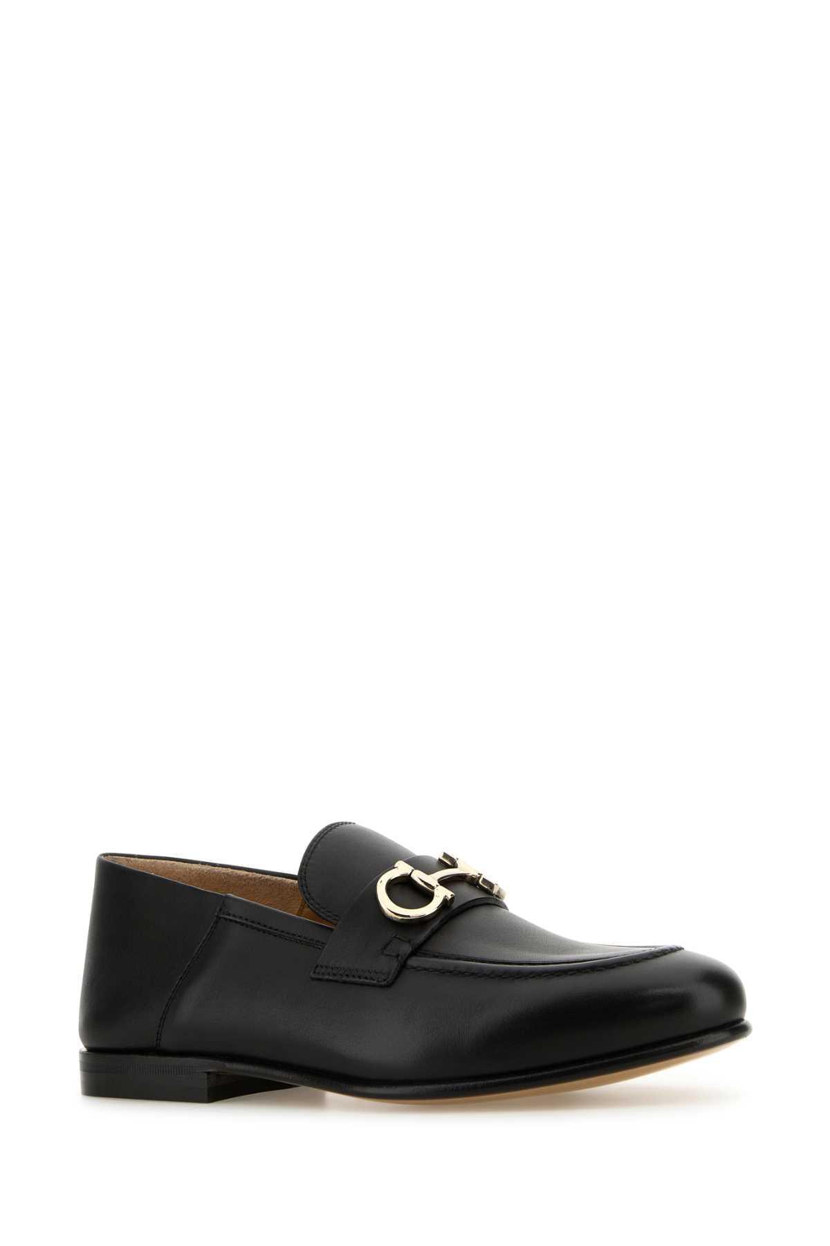 FERRAGAMO Black Leather Gin Loafers In Nernewbiscnewbisc Product Image