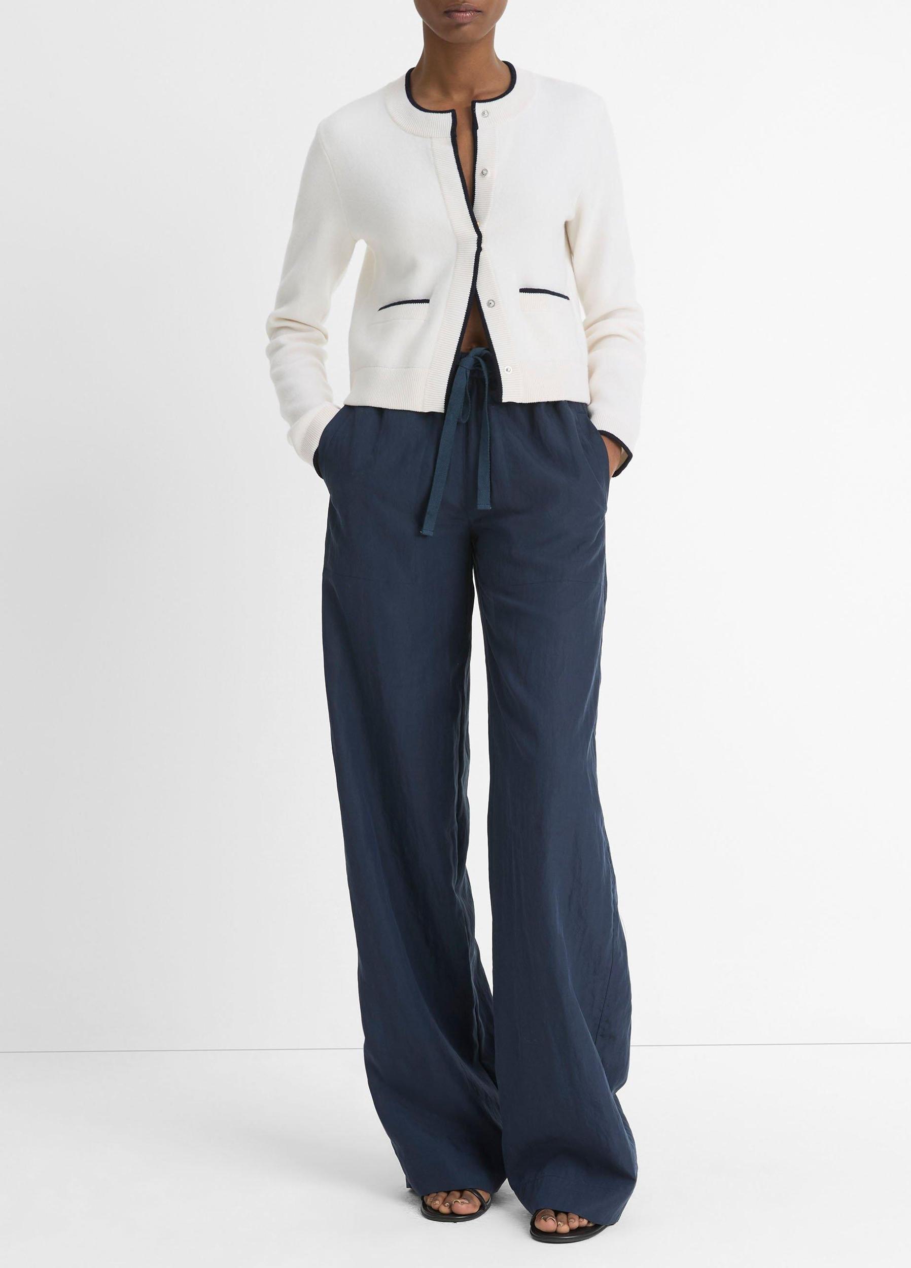 Contrast-Tipped Wool-Blend Snap Cardigan Product Image