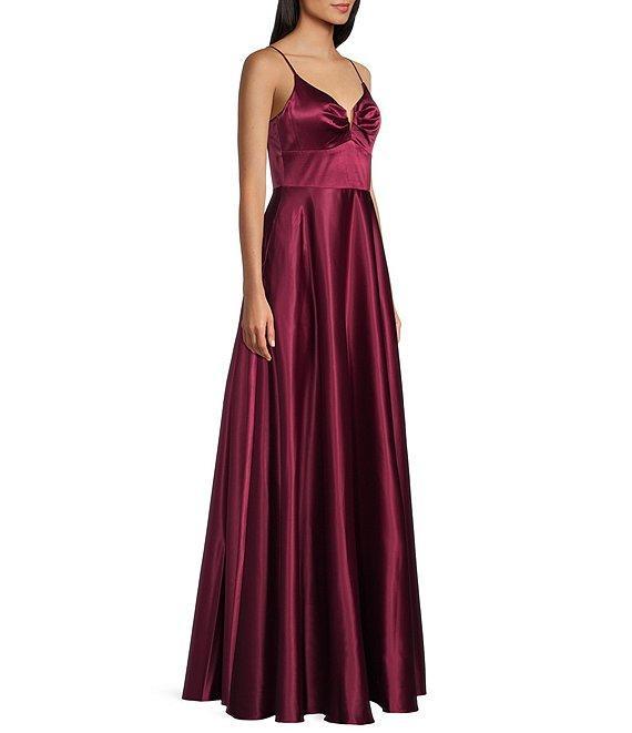 Next Up Spaghetti Strap Notch V-Wire Front Slit Long Dress Product Image