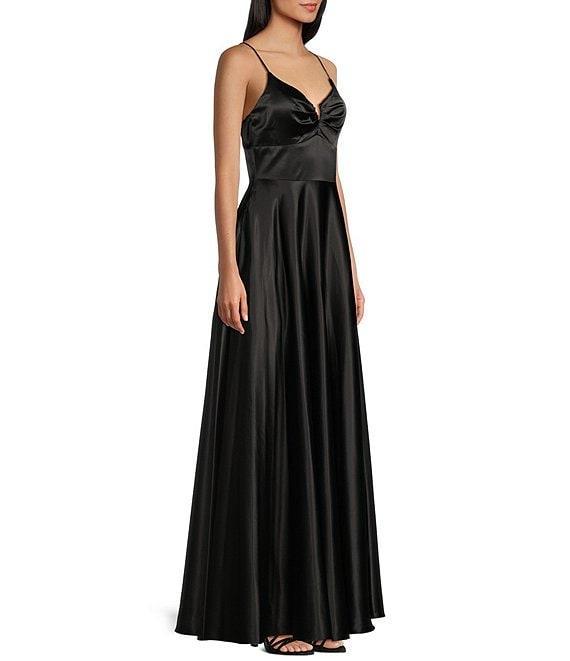 Next Up Spaghetti Strap Notch V-Wire Front Slit Long Dress Product Image