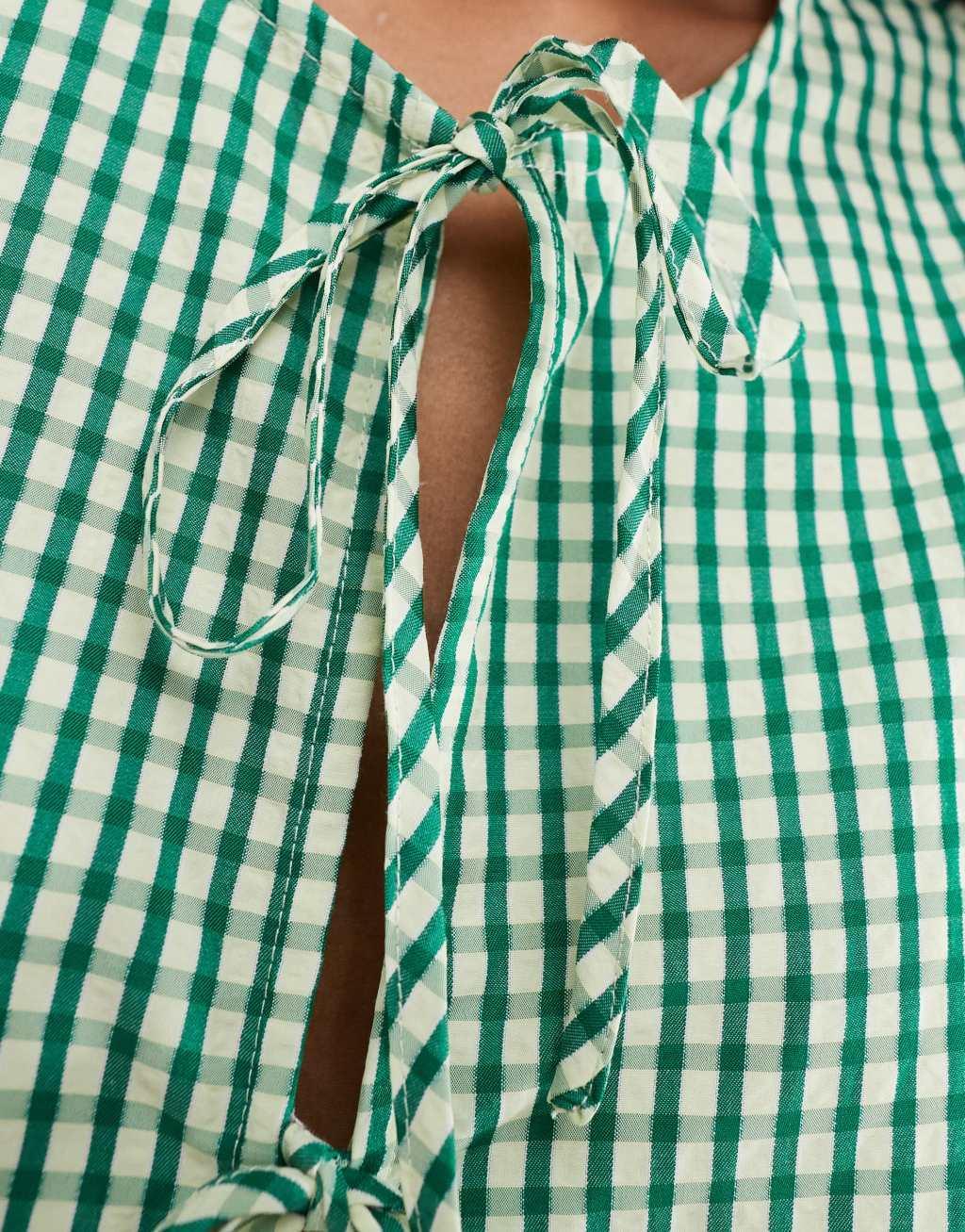 ONLY gingham front tie detail top in green  Product Image