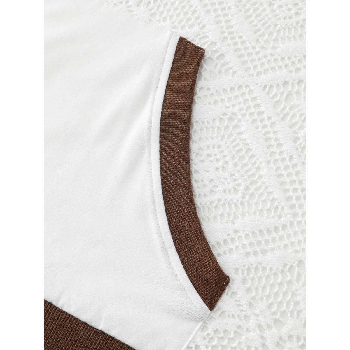 Plus Size Supersoft Lace Trim Colorblock Hoodie Women Ivory Leisure Contrast Hooded Casual Sweatshirts BloomChic 26/4X Product Image