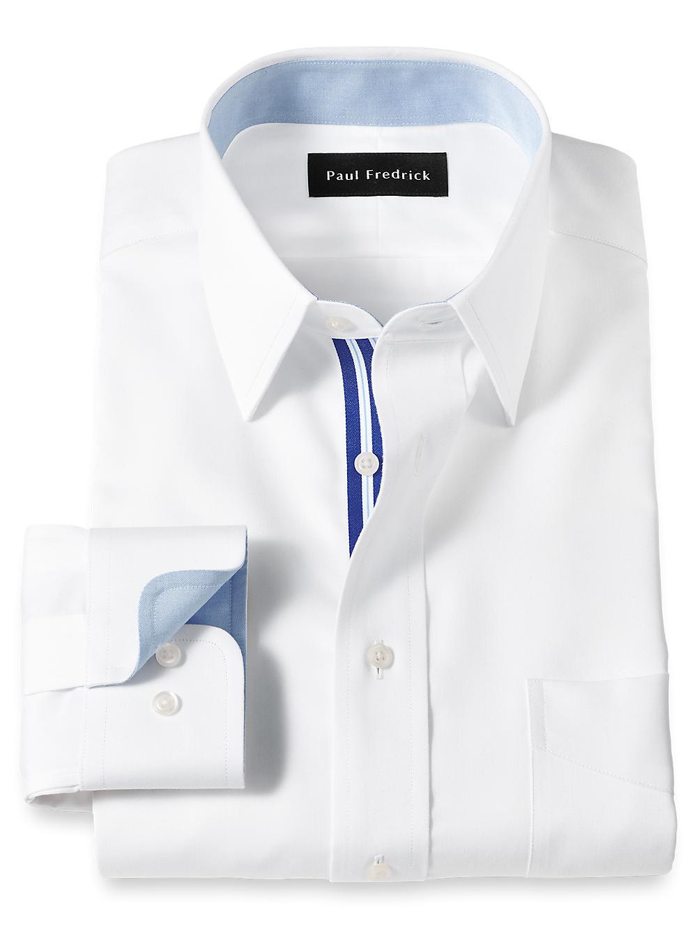 Non-Iron Cotton Solid Dress Shirt With Contrast Trim - White Product Image