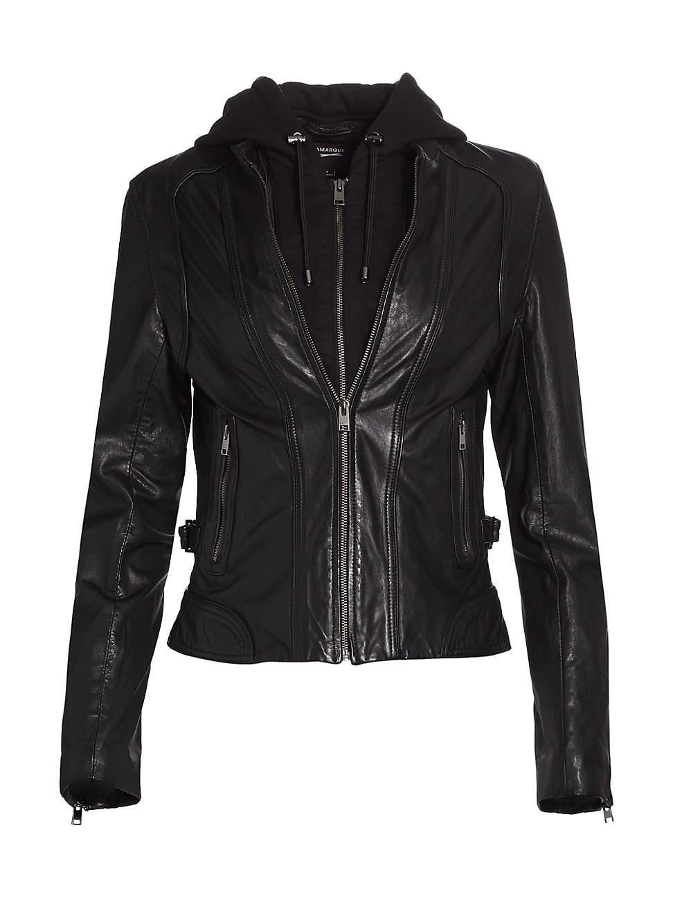 Womens Arlette Leather Biker Jacket Product Image