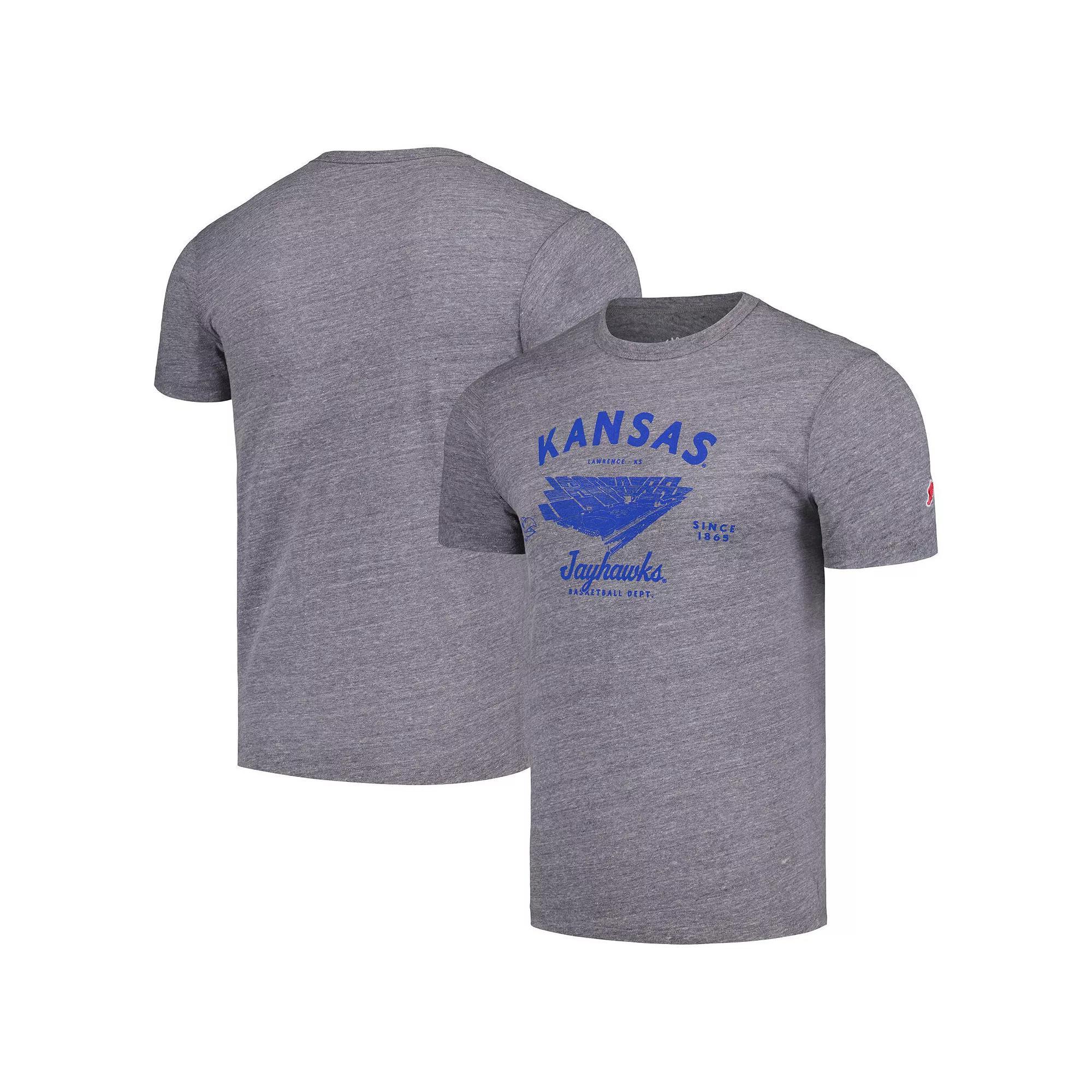 Men's League Collegiate Wear Heather Gray Kansas Jayhawks Stadium Victory Falls Tri-Blend T-Shirt,  Product Image