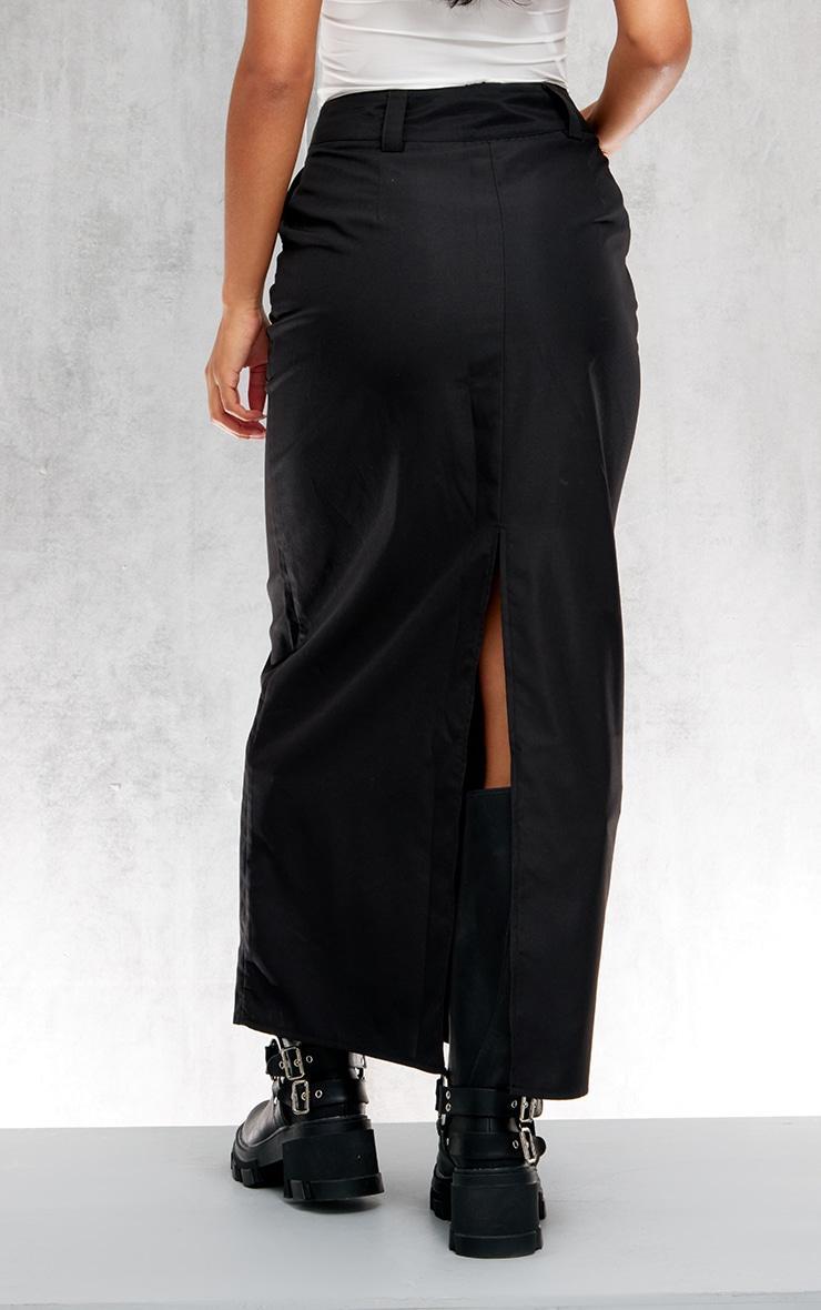 Black Woven Tailored Split Back Peached Maxi Skirt Product Image