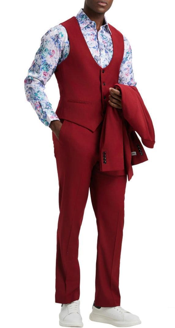 Stacy Adams - Cherry Red 3 Piece Hybrid Fit Suit With Expandable Waist Band Product Image