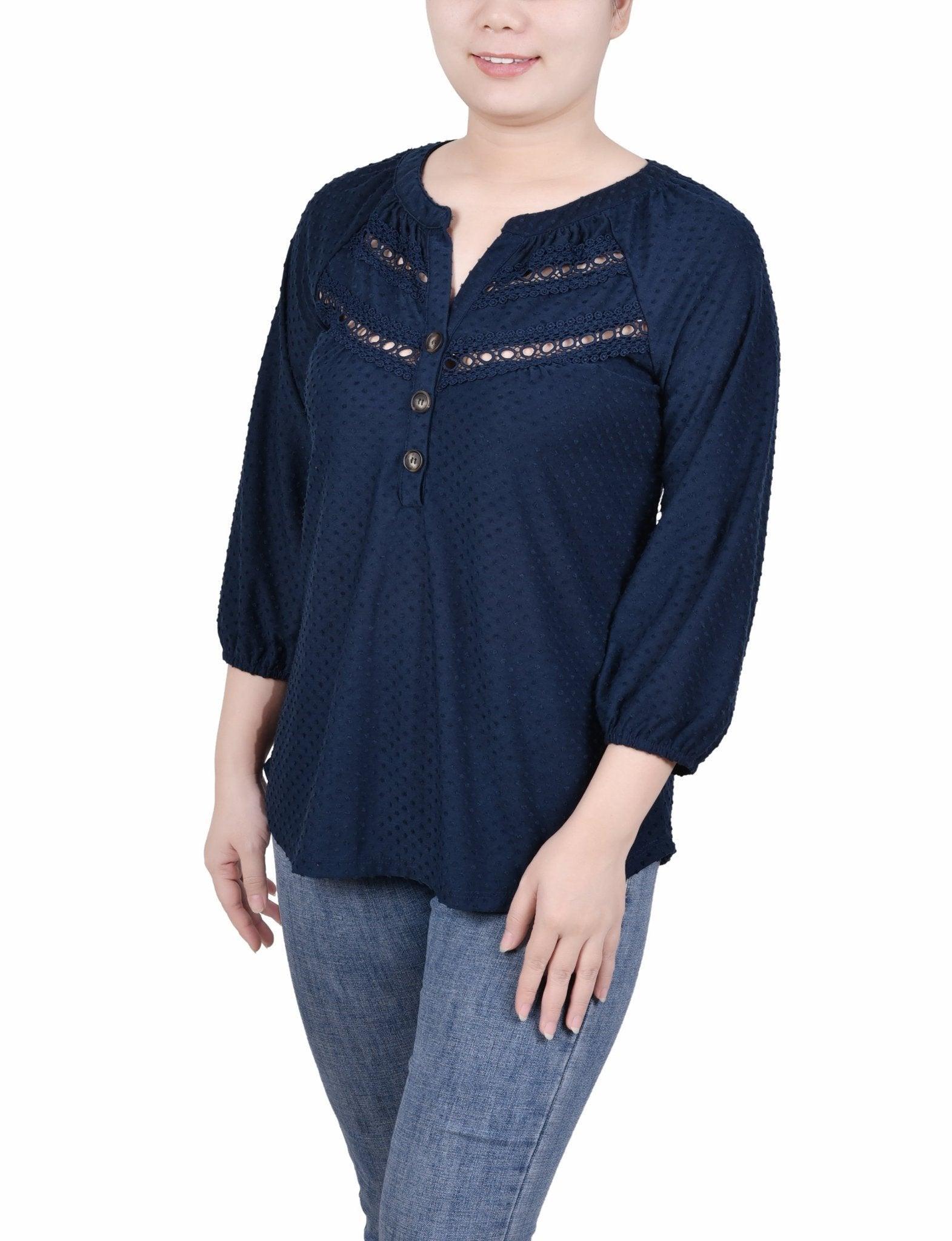 3/4 Length Sleeve Swiss Dot Top - Petite Product Image