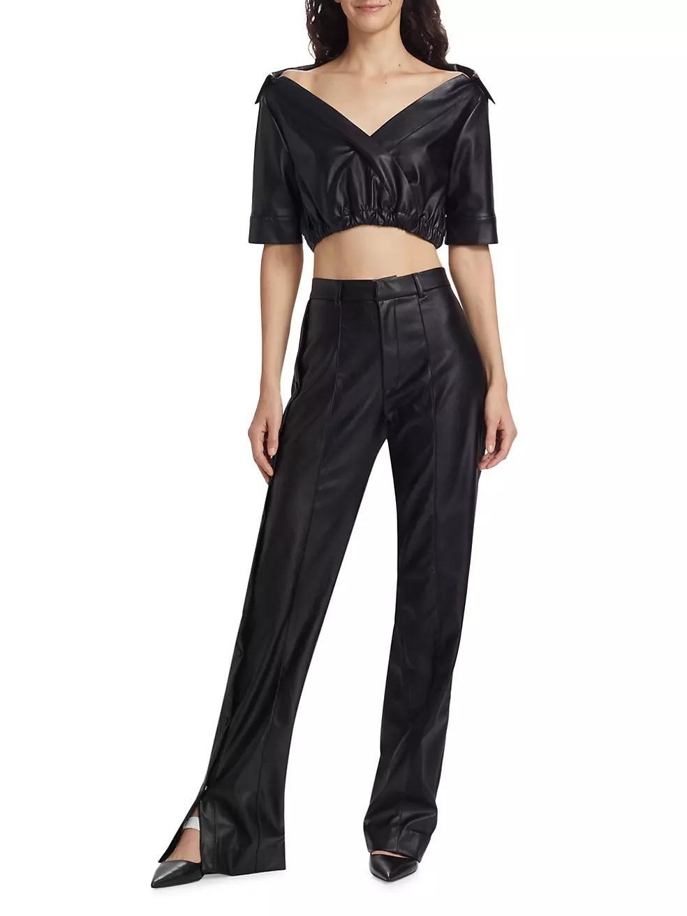 Julia Vegan Leather Split-Hem Pants Product Image