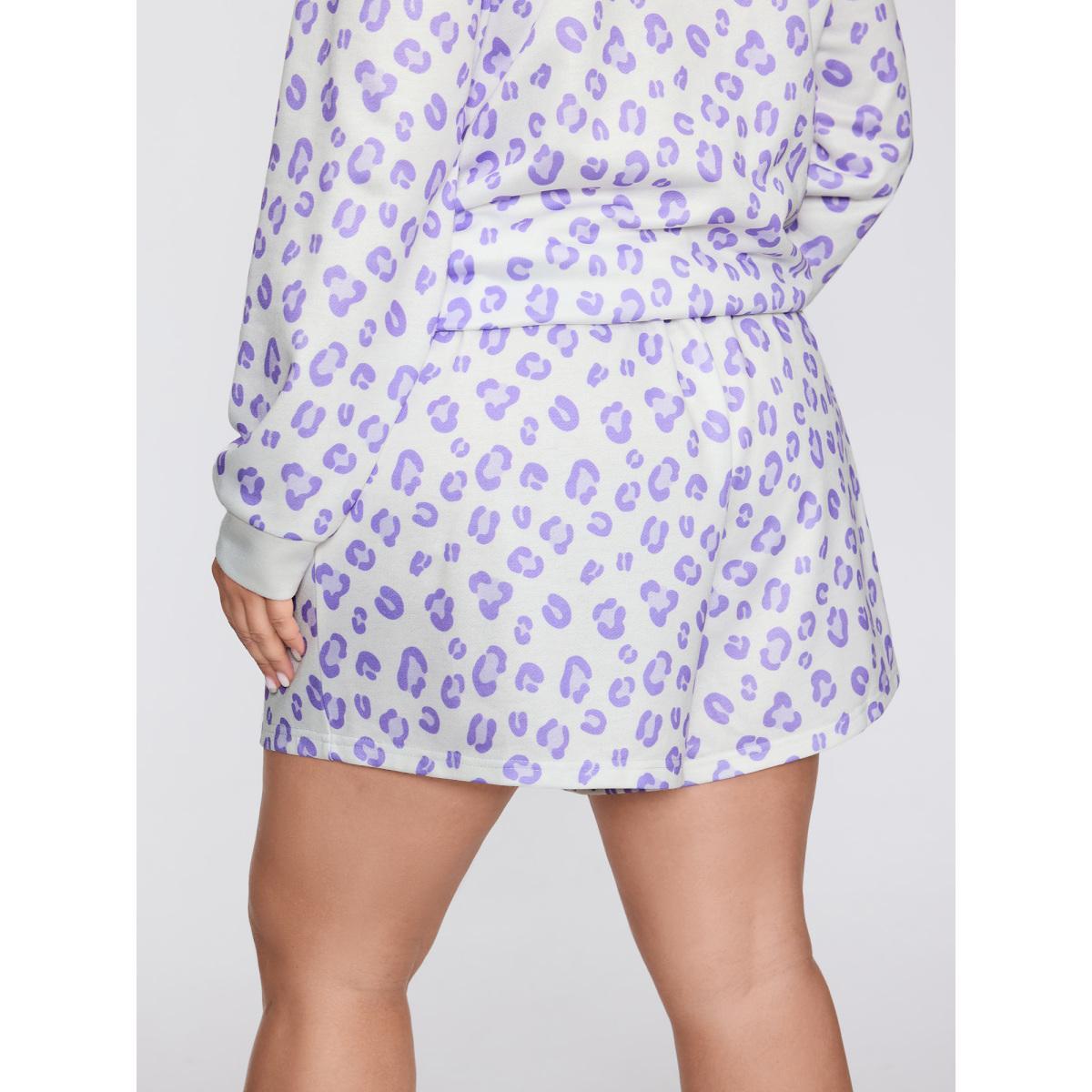 Plus Size Cozy Leopard Print Contrast Loungewear Set Women Originalwhite Contrast Long Sleeve Round Neck Playful Loungewear Sets BloomChic 28/5X Product Image