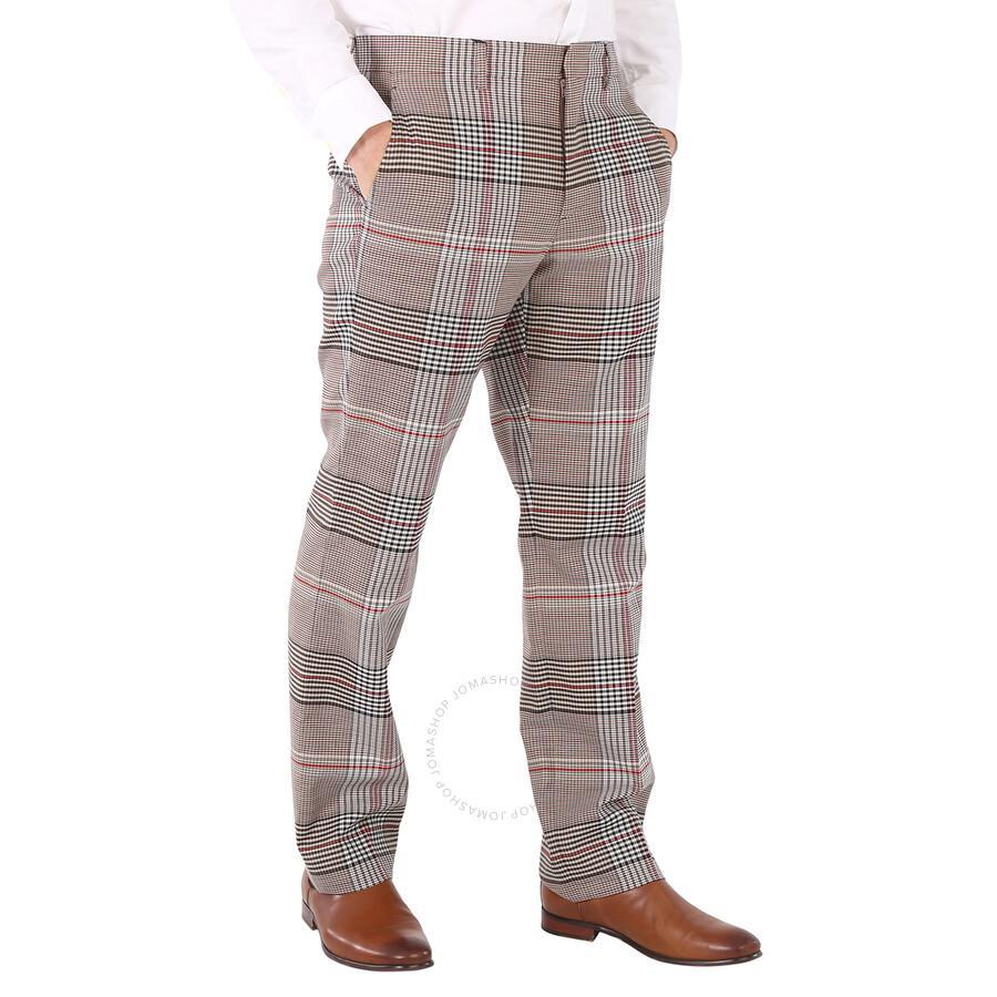 Men's Beige Wool Check Tailored Trousers Product Image