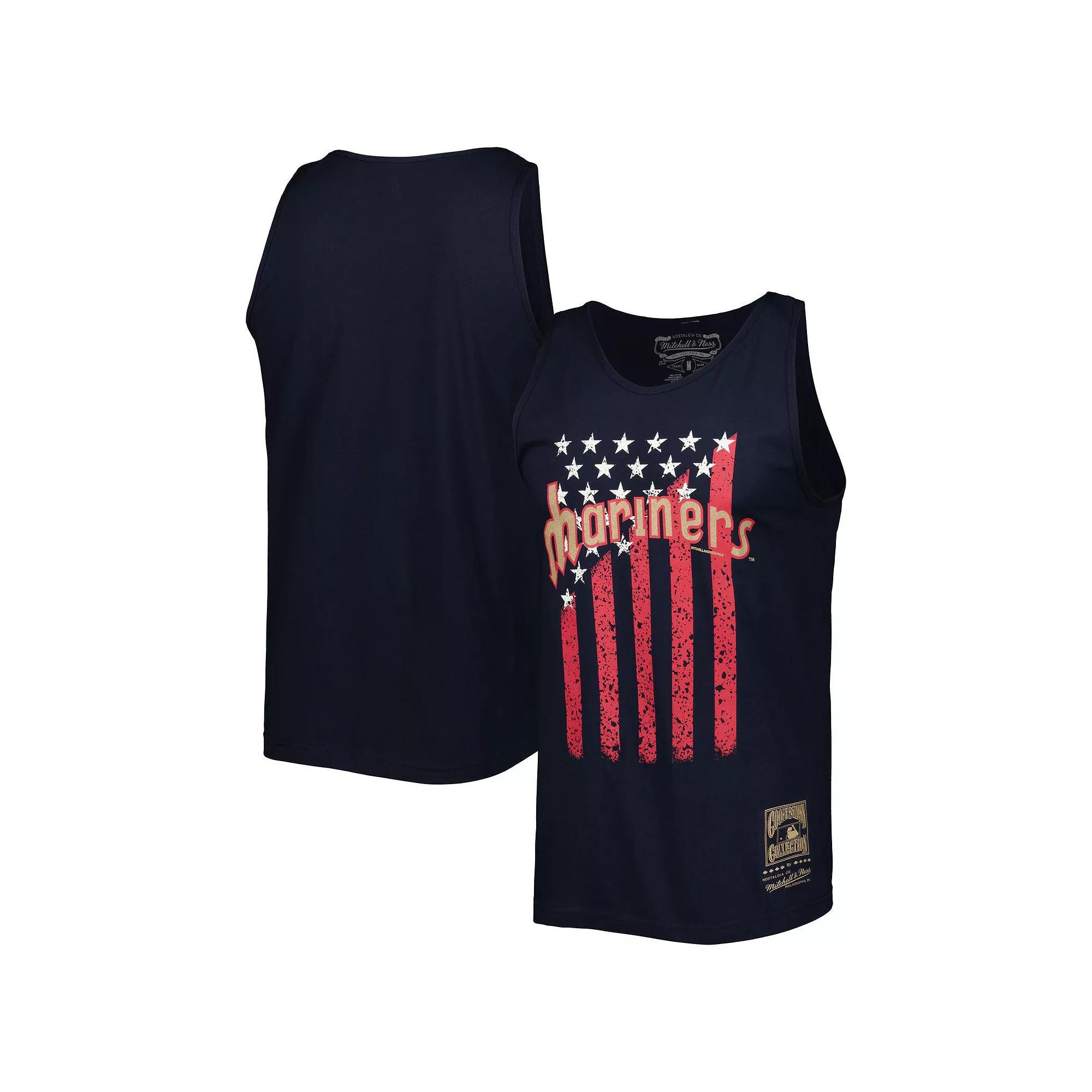 Men's Mitchell & Ness Navy Seattle Mariners Cooperstown Collection Stars and Stripes Tank Top,  Product Image