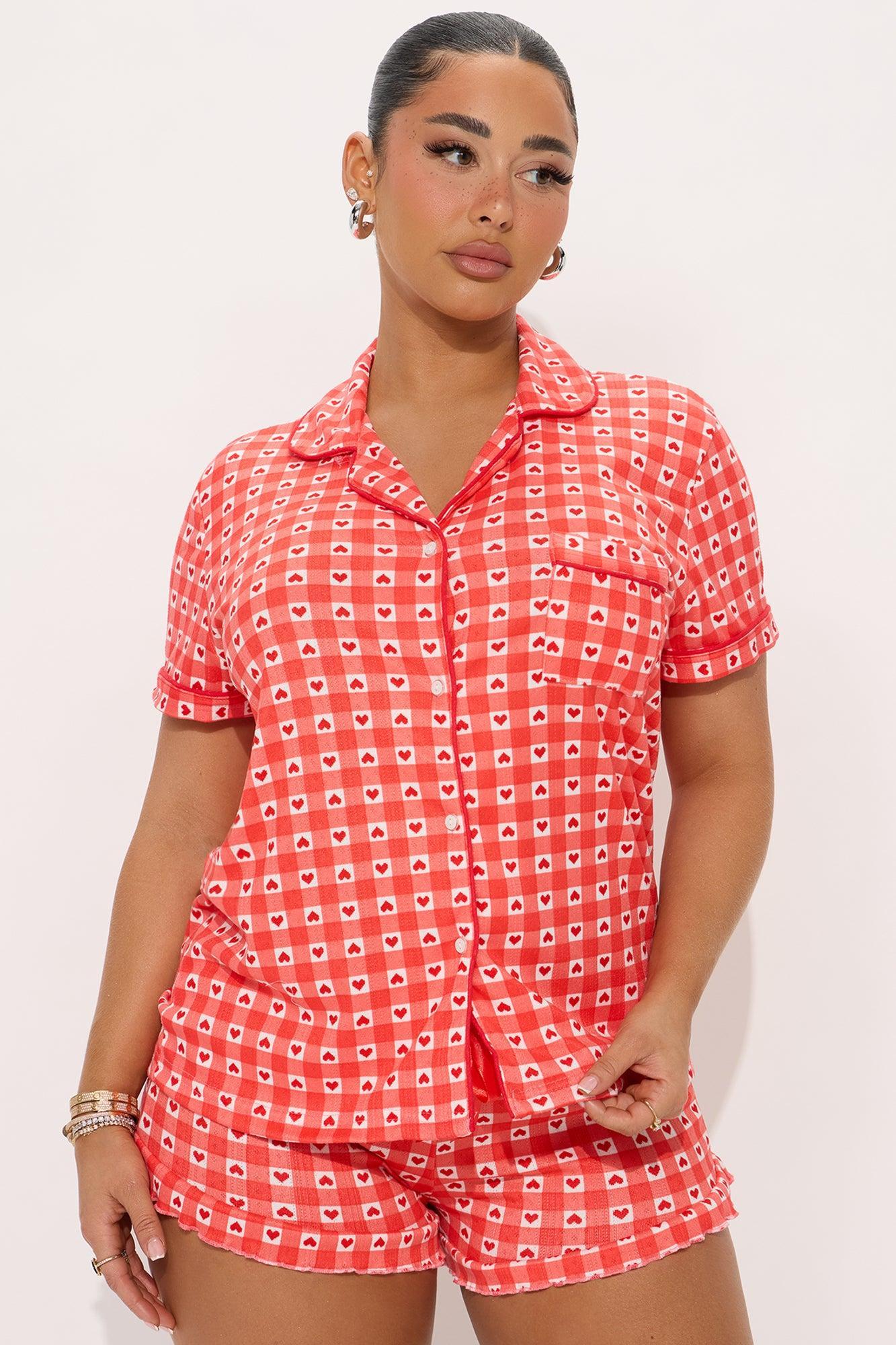 Made With Love Pointelle Short Sleeve PJ Short Set - Red Product Image