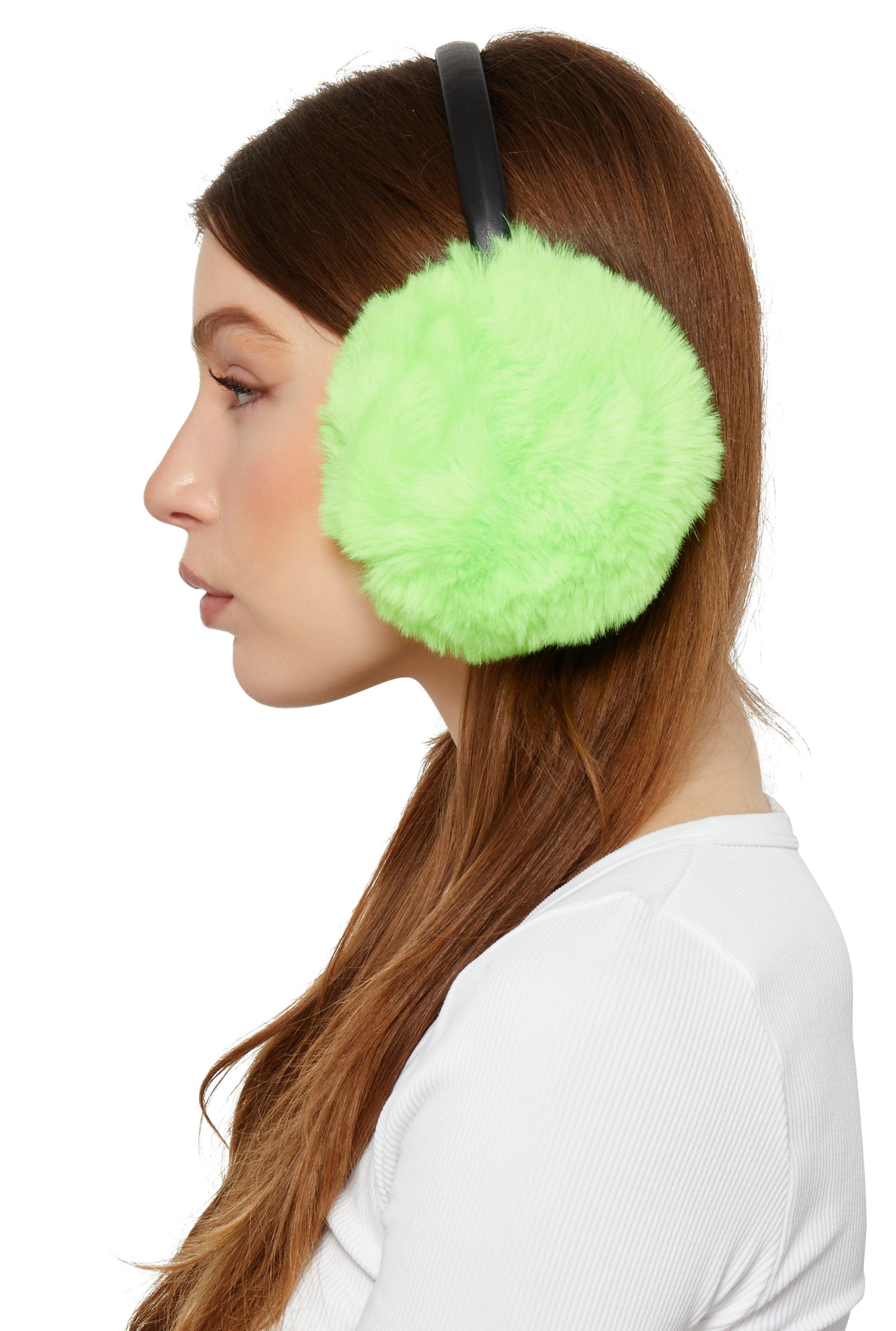 Womens Faux Leather Band Faux Fur Earmuffs Product Image