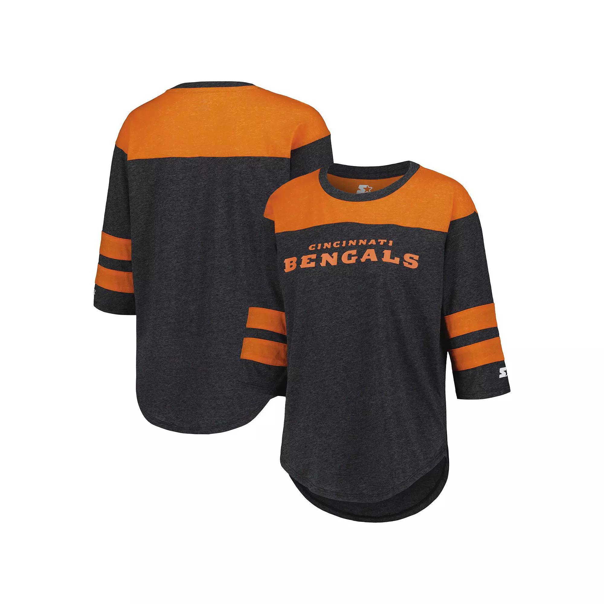 Women's Starter Black Cincinnati Bengals Fullback Tri-Blend Three-Quarter Sleeve T-Shirt, Size: XS Product Image