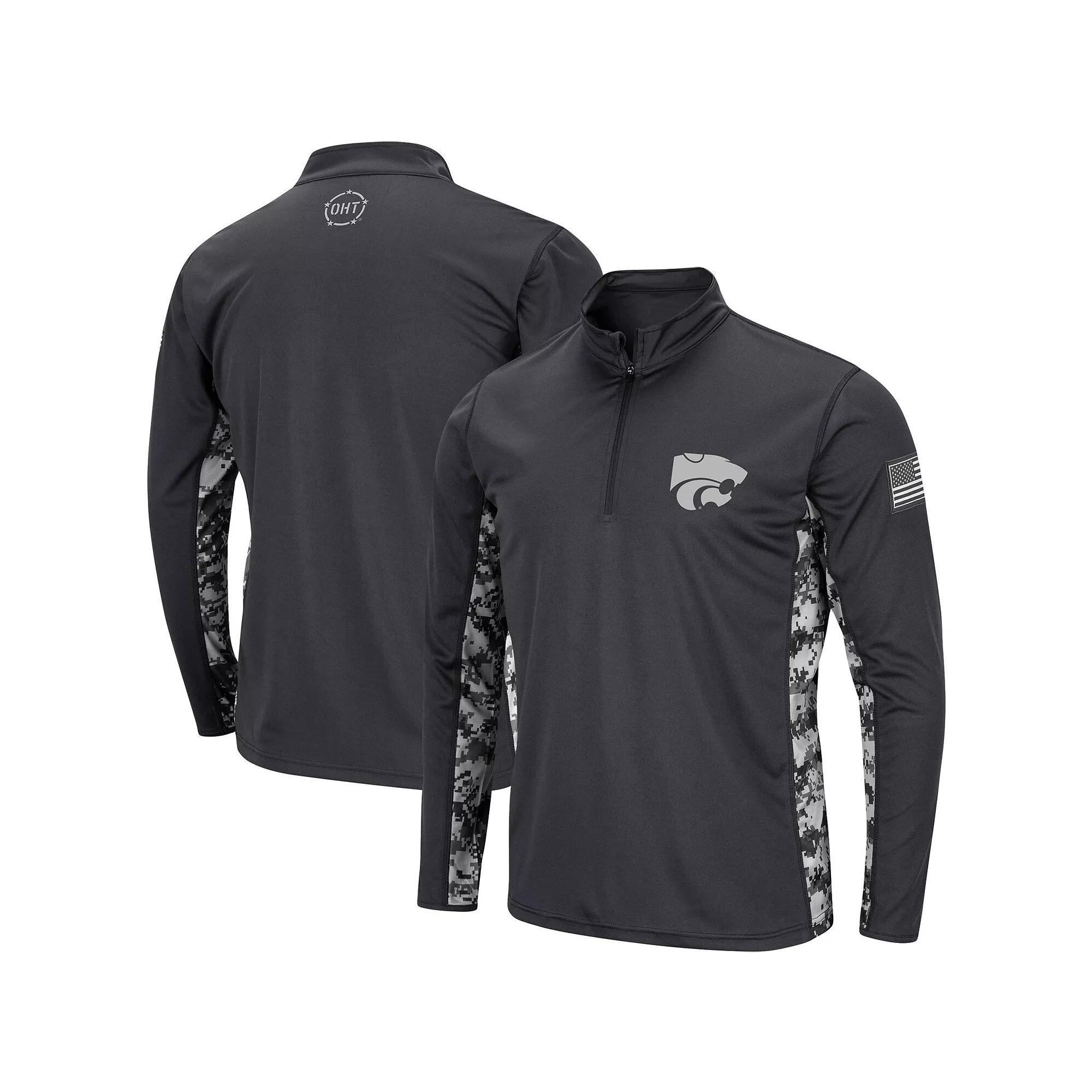Men's Colosseum Charcoal Kansas State Wildcats OHT Military Appreciation Digital Camo Lightweight Quarter-Zip Pullover,  Product Image