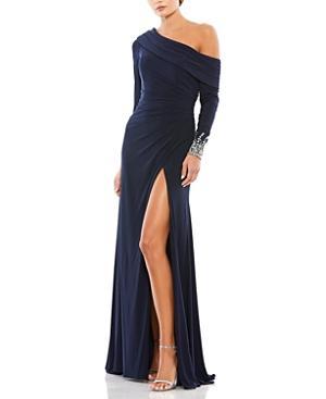 Mac Duggal Beaded Cuff Drop Shoulder Faux Wrap Gown Product Image