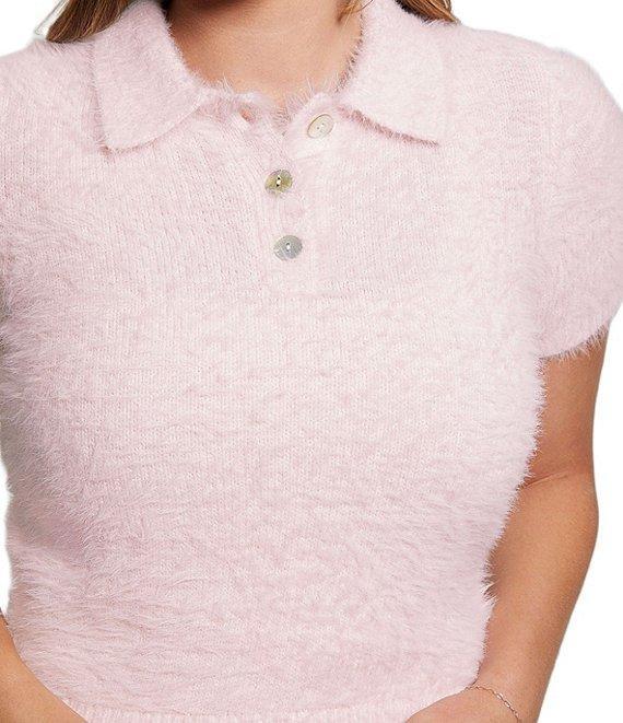 Guess Coraline Polo Short Sleeve Eyelash Sweater Product Image