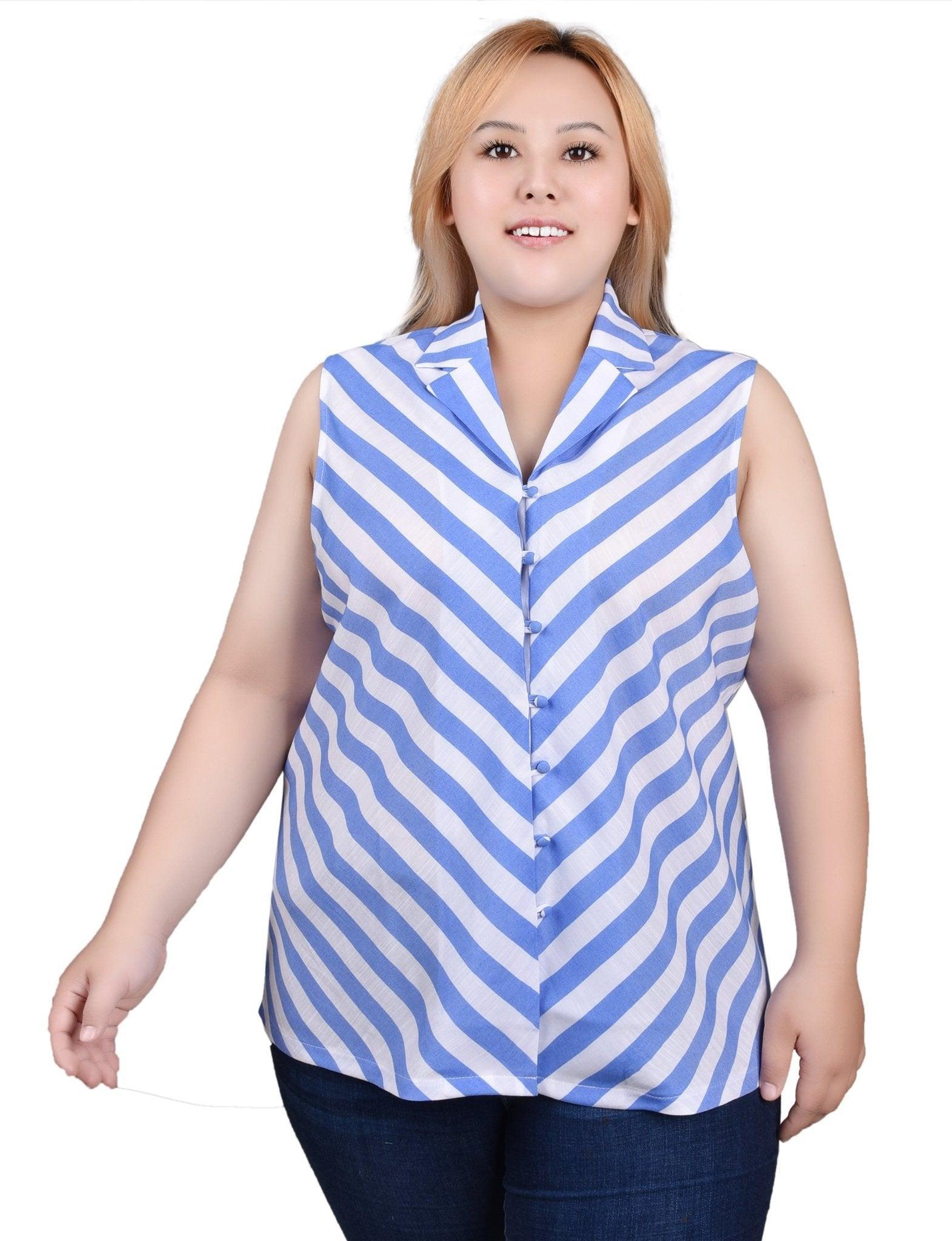 Sleeveless Collared Chevron Striped Blouse - Plus Product Image