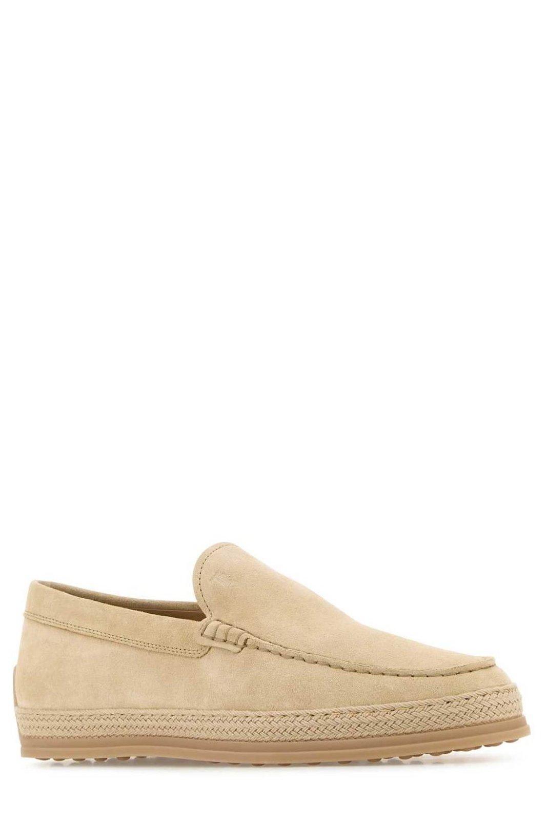 TOD'S Mokassins Aus Veloursleder Mit Raffiabast In Beige Product Image