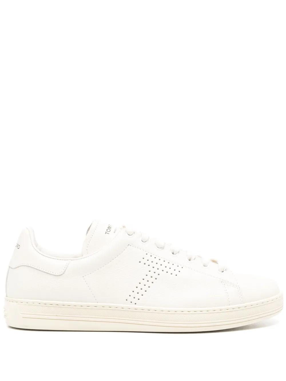 TOM FORD Perforated-logo Leather Sneakers In Neutrals Product Image