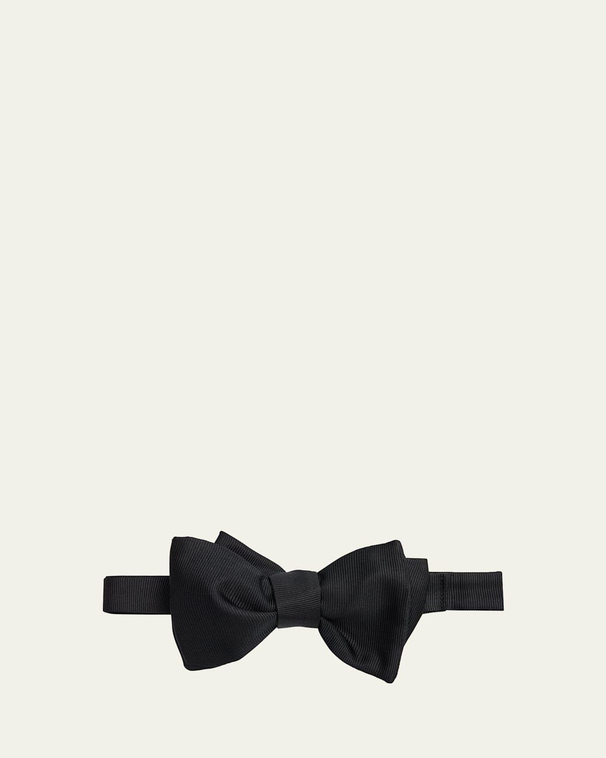 Mens Silk Grosgrain Bow Tie, Black Pattern Product Image