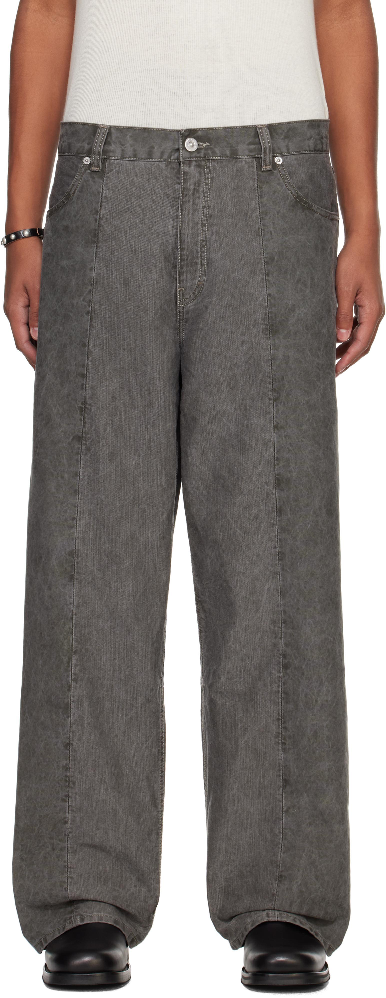 OUR LEGACY Gray Fatigue Cut Jeans In Olive Pigment Coated Product Image